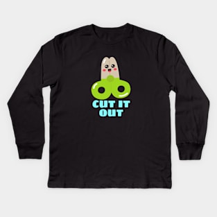 Cut It Out - Cute Scissor Pun Kids Long Sleeve T-Shirt